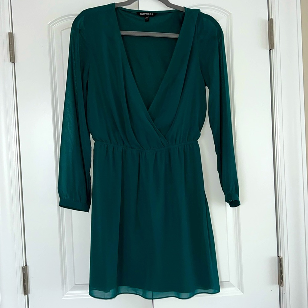 Express V-neck Mini Long Sleeve Dress